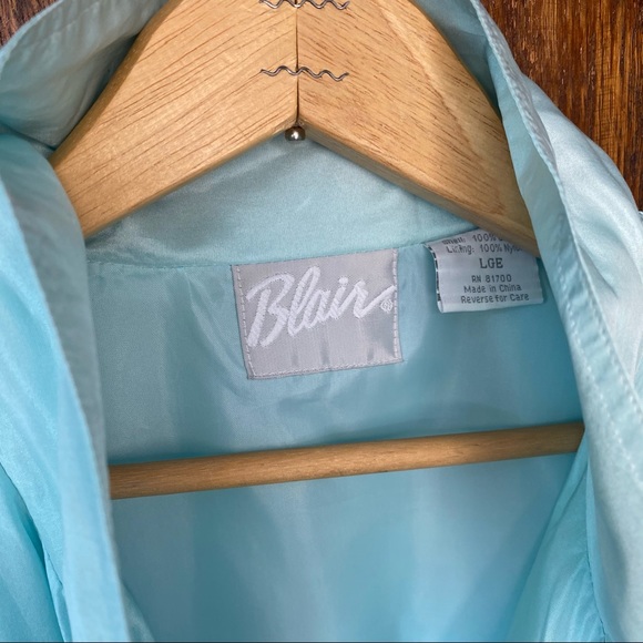Blair Vintage 100% Silk Light Turquoise Zipper Jacket Size Large - Picture 2 of 7